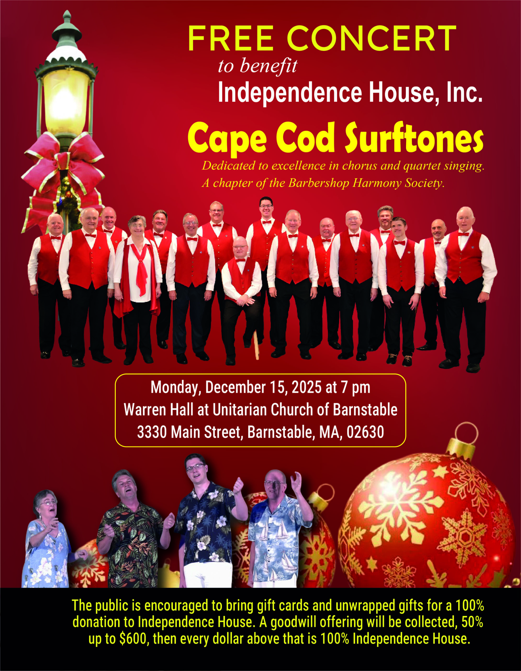 FREE HOLIDAY CONCERT to benefit Independence House, Inc. FREE HOLIDAY CONCERT to benefit Independence House, Inc.